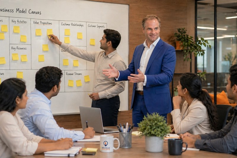 Rutger Bonsel presenting an acquisition pitch to a cross-border leadership team